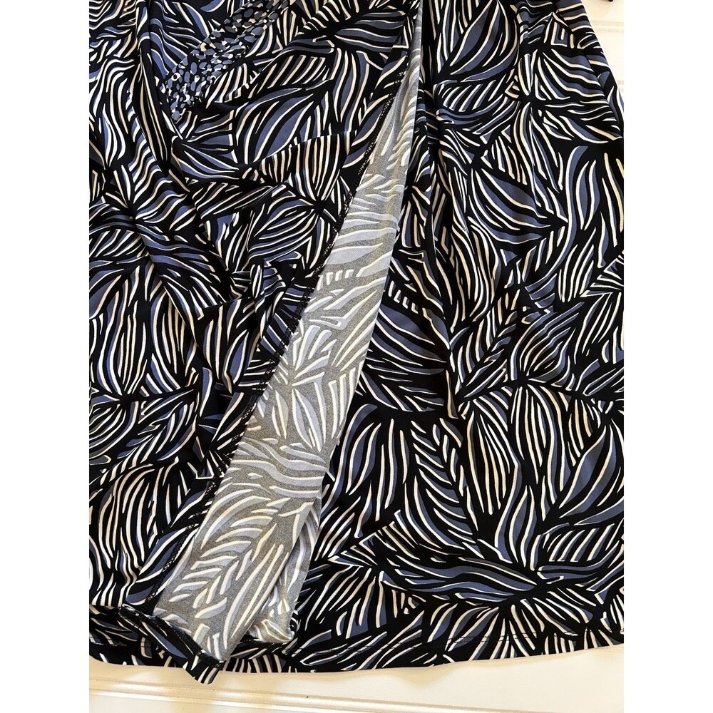 Anne Klein Dress Womens Large L Blue Black Printed Faux Wrap Sheath Work - Picture 11 of 16